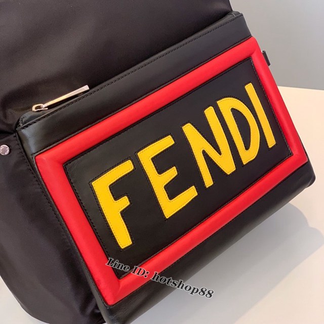 FENDI专柜精品包包 2329 芬迪男士雙肩後背包 Fendi黑色尼龍拼接皮背包 fdzg2321
